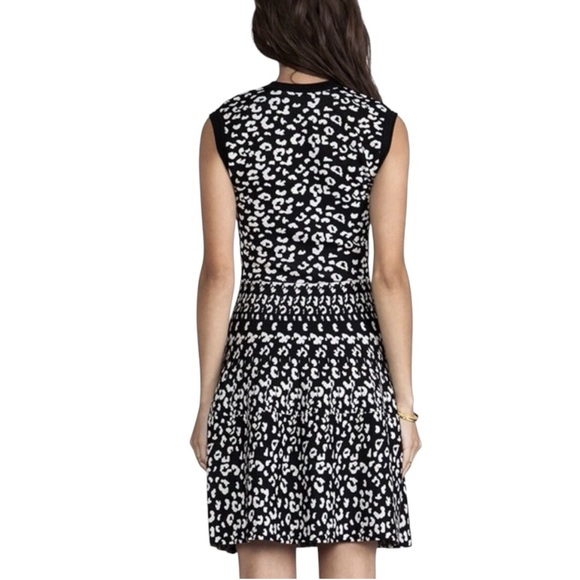 REBECCA TAYLOR Black White Leopard Animal Print Sleeveless Mini Dress Size S - Picture 3 of 10